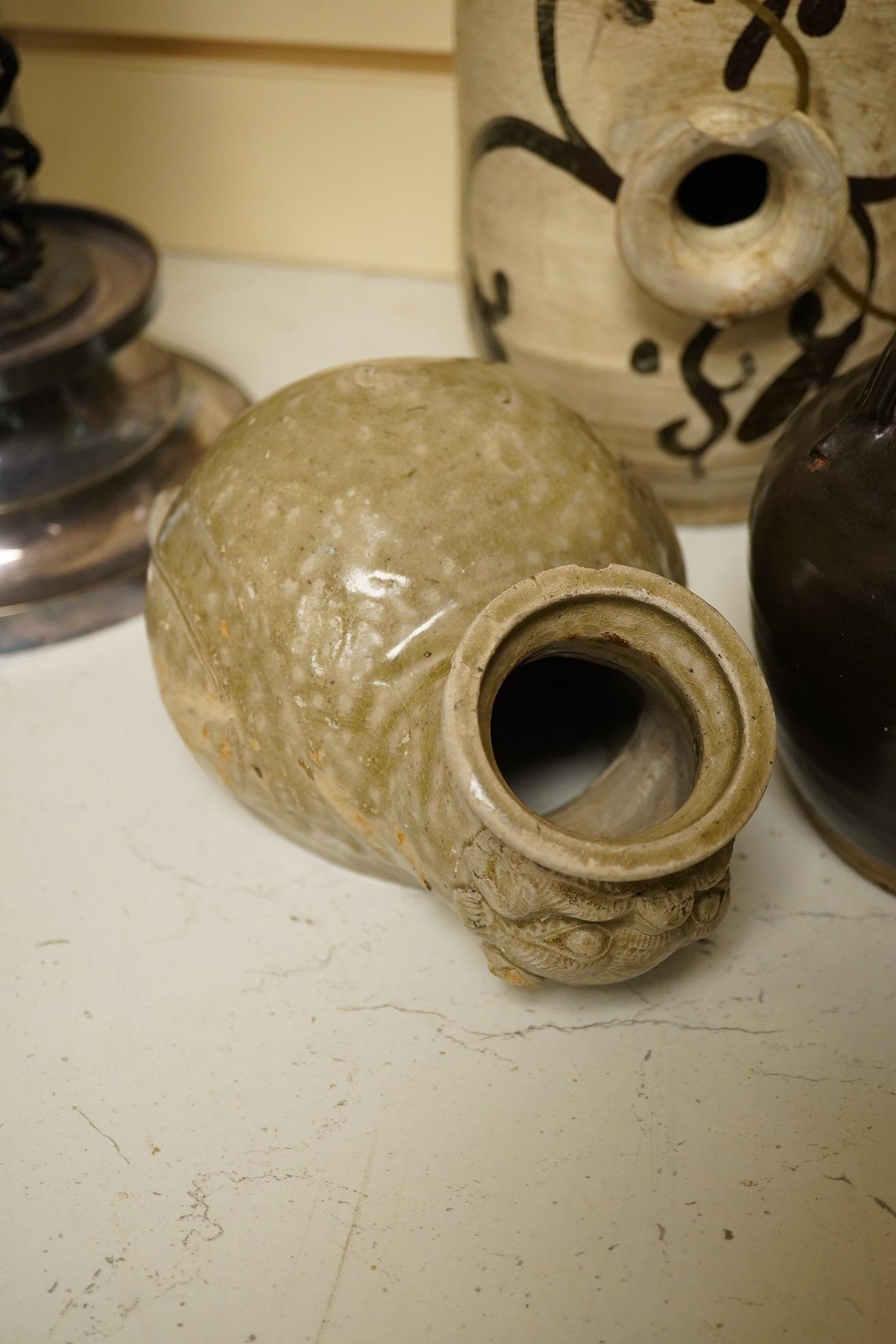 Four various Chinese stoneware vessels, tallest 22cm high. Condition - poor to fair